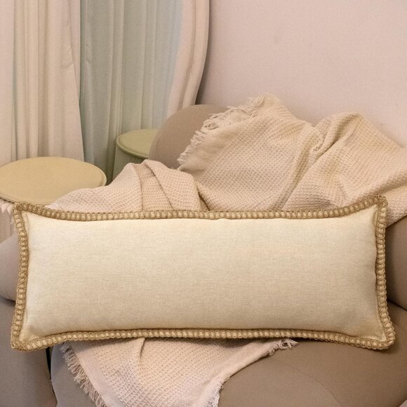 Burlap Linen Farmhouse Lumbar Pillow Cover 14 x 36 inch, Trimmed Tailored Edges - Picture 2 of 7